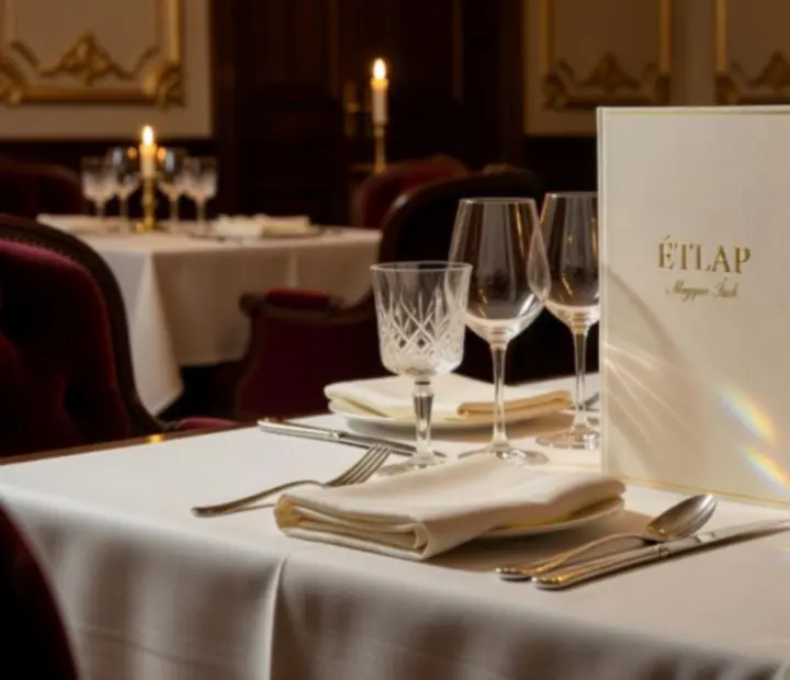 Elegáns fine dining étterem gyertyafényes vacsoraasztallal