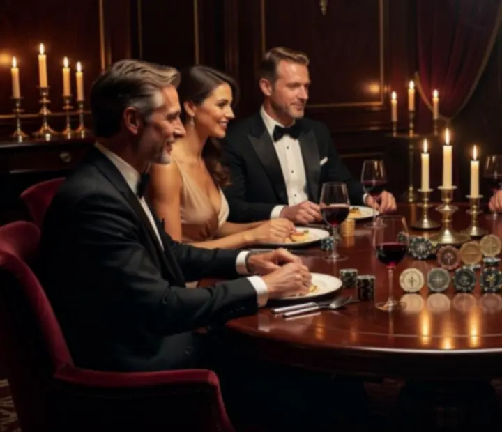 Elegáns offline poker est szimbolikus zsetonokkal egy luxus étteremben